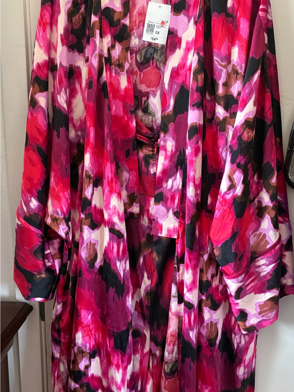 Vibrant Pink Abstract Satin Robe and jumpsuit set